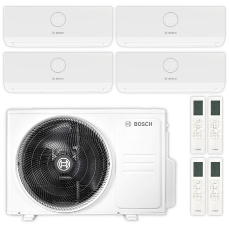 BOSCH Multisplit Klimaanlage Set mit weissen Innengeraeten und Aussengeraet und Infrarotfernbedienungen| klimaworld.com