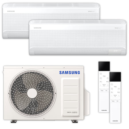 Samsung WindFree Comfort Multisplit-Set mit Aussengeraet AJ050TXJ2KG/EU NASA, 2 Wandgeraeten 2,5 kW + 3,5 kW und 2 Fernbedienungen | Klimaworld.com