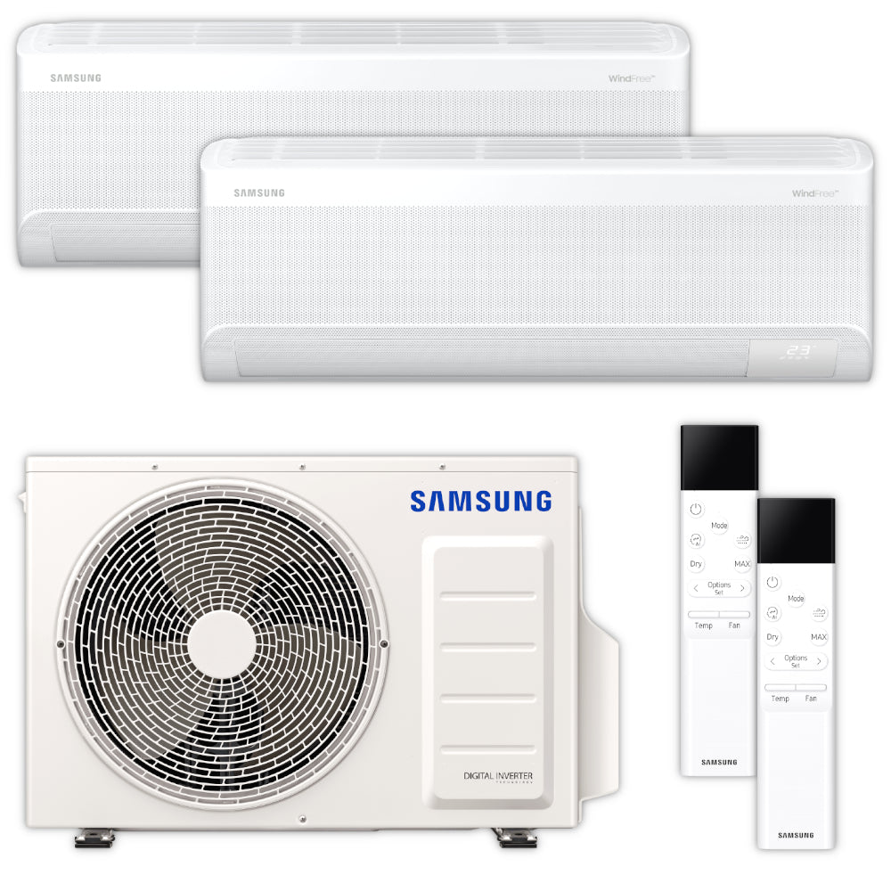 Samsung WindFree Comfort Multisplit-Set mit Aussengeraet AJ050TXJ2KG/EU NASA, 2 Wandgeraeten AR60F12C1AWNEU und 2 Fernbedienungen | Klimaworld.com