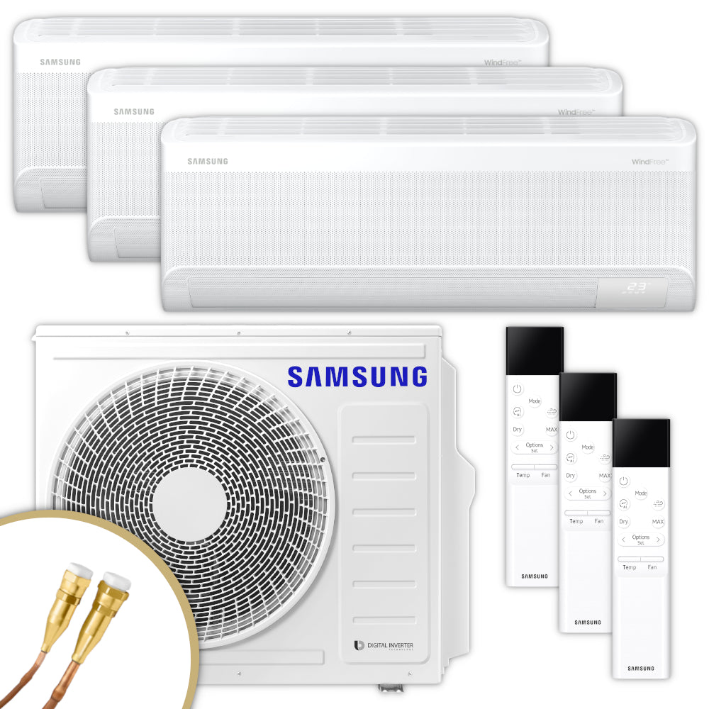 Samsung Klimaanlagen-Set mit 3 weissen Wandgeraeten WindFree Avant AR70F09C1AWNEU, NASA Aussengeraet, 3 Fernbedienungen und Quick-Connect Anschluss | Klimaworld.com