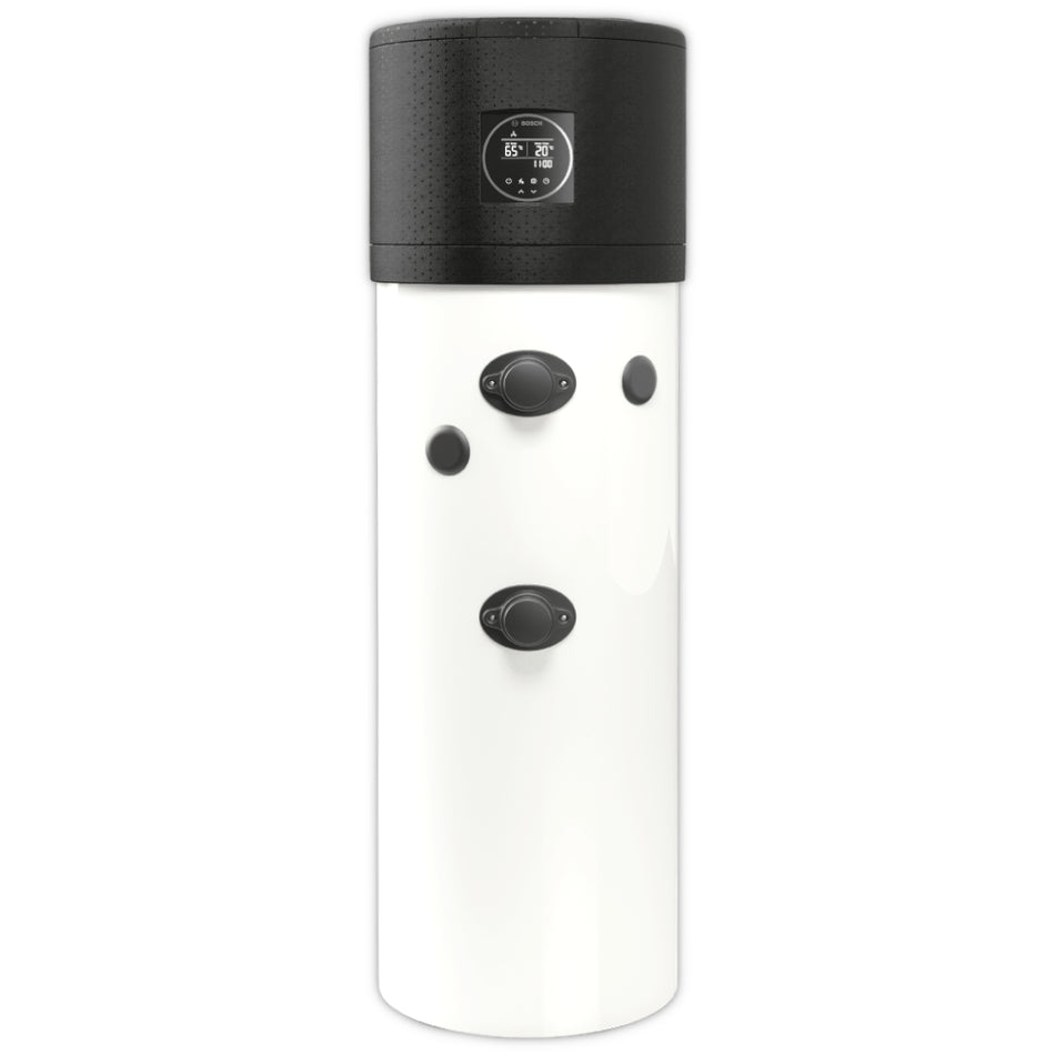 Bosch Warmwasser-Waermepumpe Compress 5000 DW in zylindrischem Weiss mit schwarzem Kopfteil und Display | Klimaworld.com