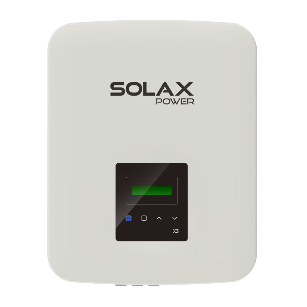 Weisser SolaX Wechselrichter X3-MIC-5K-G2 in der Frontansicht mit Display | klimaworld.com