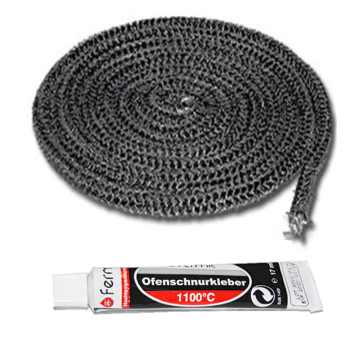 Dichtschnur-Set | 2m Ofendichtung Ø8mm + feuerfestem Kleber
