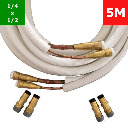 EasyQuick 5m Isoliertes Kupferrohr evakuiert mit Kupplungen 1/4x1/2 Zoll
