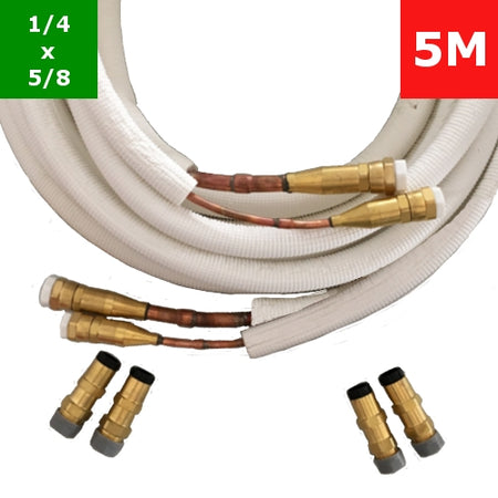 EasyQuick 5m Isoliertes Kupferrohr evakuiert mit Kupplungen 1/4x5/8 Zoll