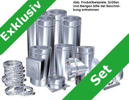 Edelstahlschornstein 7,7m komplettpaket DW Ø 150mm - 0,6mm Bausatz exklusiv