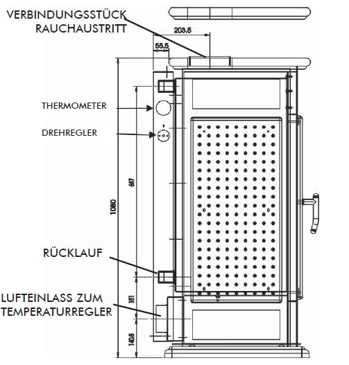 Klima CS 15kW Edilkamin Basic maße seitlich