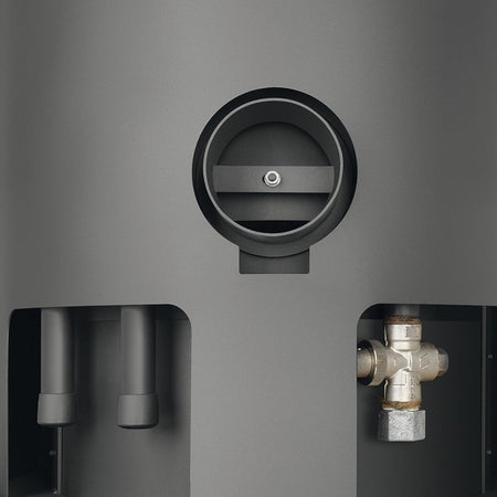 Justus | Kamin | Faro Aqua 2.0 | Stahl Schwarz | Kalkstein Bianco | Klimaworld