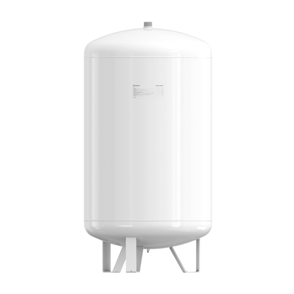 Weisser runder Flamco Ausdehnungsbehaelter Contraflex MAG 200/2,5 auf drei Standbeinen mit kleinem Anschluss oben | Klimaworld.com