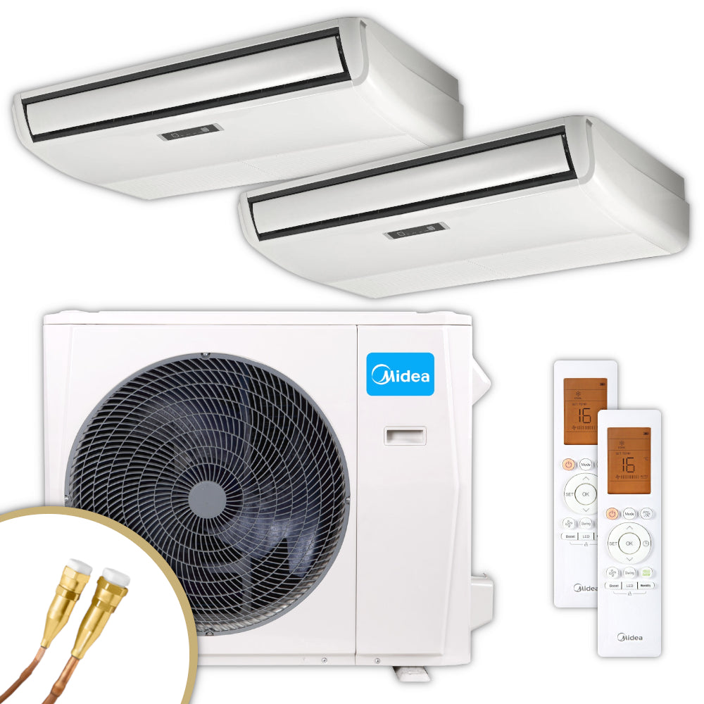 MIDEA Multisplit-Set mit zwei Flextruhengeraeten, Aussengeraet und Fernbedienung | klimaworld.com