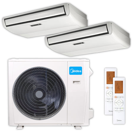 MIDEA Multisplit-Set mit zwei Flextruhengeraeten, Aussengeraet und Fernbedienung | klimaworld.com