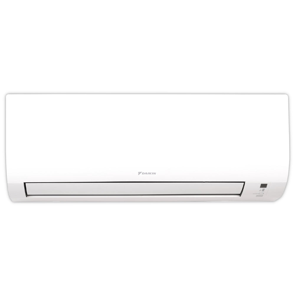 Daikin Comfora weisses, wandhaengendes Klimageraet mit glatter Front, Luftauslass unten, Display rechts | Klimaworld.com