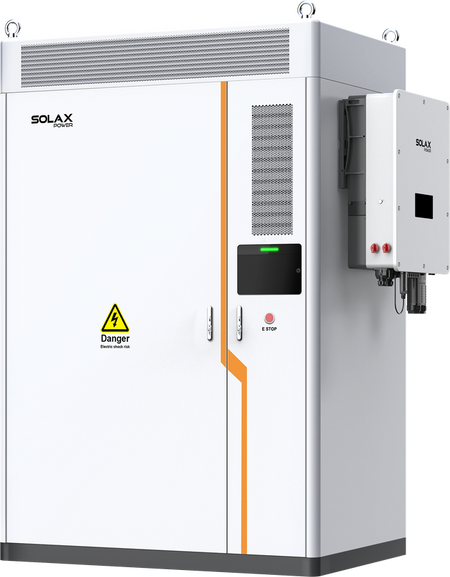 Weißer SolaX AELIO B200 Batterieschrank mit Wechselrichter X3-AELIO-49,9K Ansicht schraeg rechts | Klimaworld