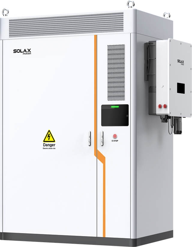 Weißer SolaX AELIO B200 Batterieschrank mit Wechselrichter X3-AELIO-49,9K Ansicht schraeg rechts | Klimaworld