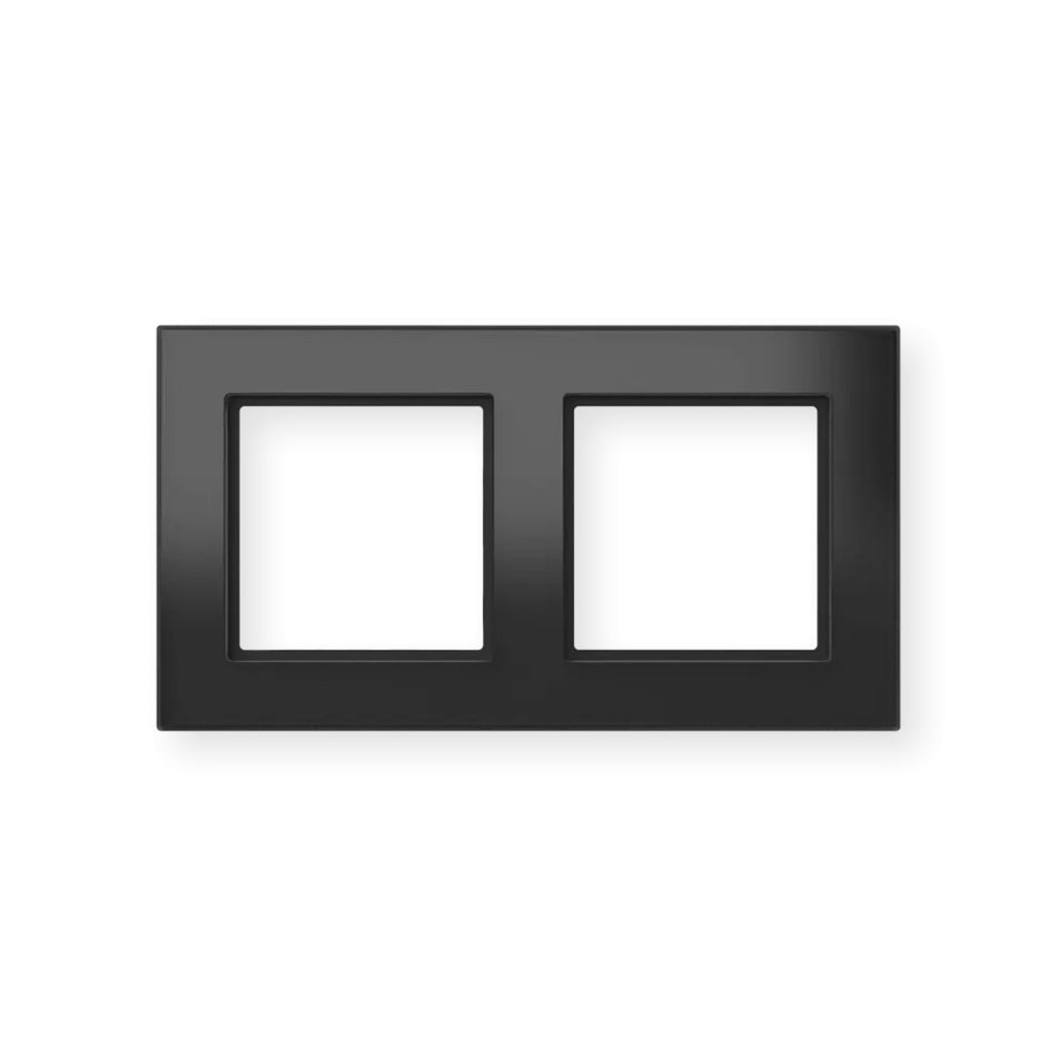 Homematic IP schwarzer, moderner zweifach Glasrahmen in der Frontansicht | klimaworld.com