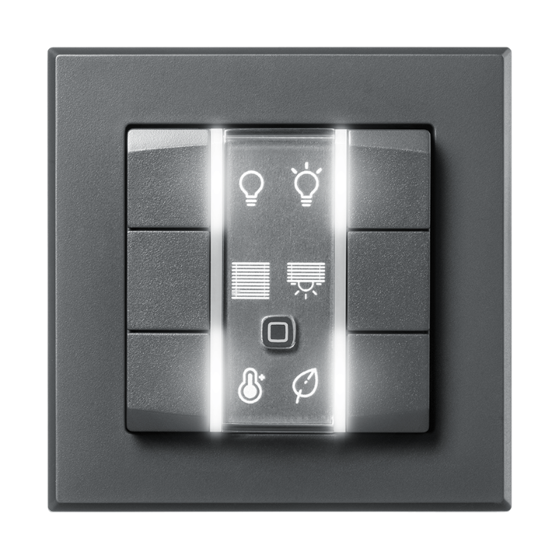 Homematic IP Wired Wandtaster - 6-fach - anthrazit | eQ-3 | Ansicht mit LED weiß | HmIPW-WRC6-A | www.klimaworld.com