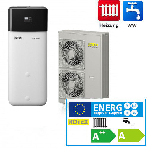 Wärmepumpe Luft/Wasser Rotex HPSU compact 516 H/C - 28C Biv Paket 11kW + 500L