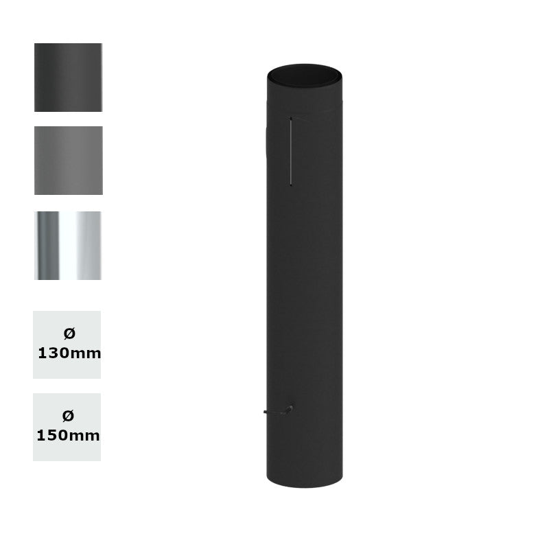 Jeremias Ofenrohr Längenelement 1000mm+Drosselklappe,Tür, doppelwandig