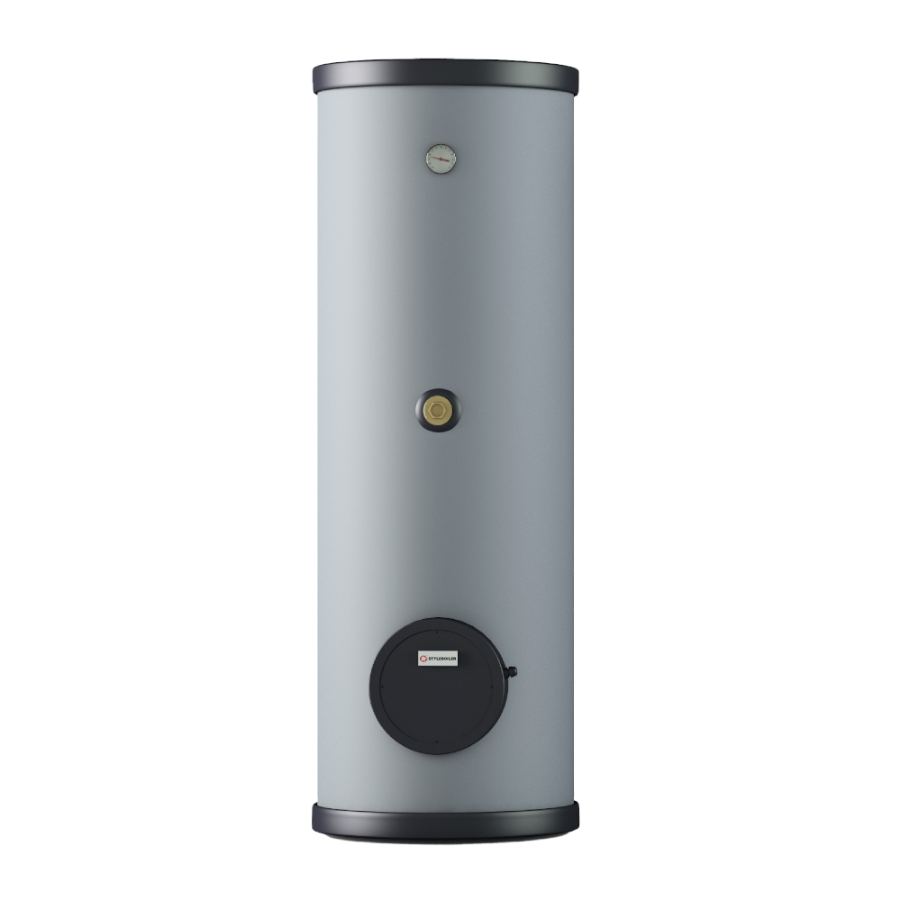 Styleboiler Edelstahl Warmwasserspeicher ISSWWXA 300 in der Farbe grau | mit Thermometer und Anschlussstopfen | Klimaworld.com