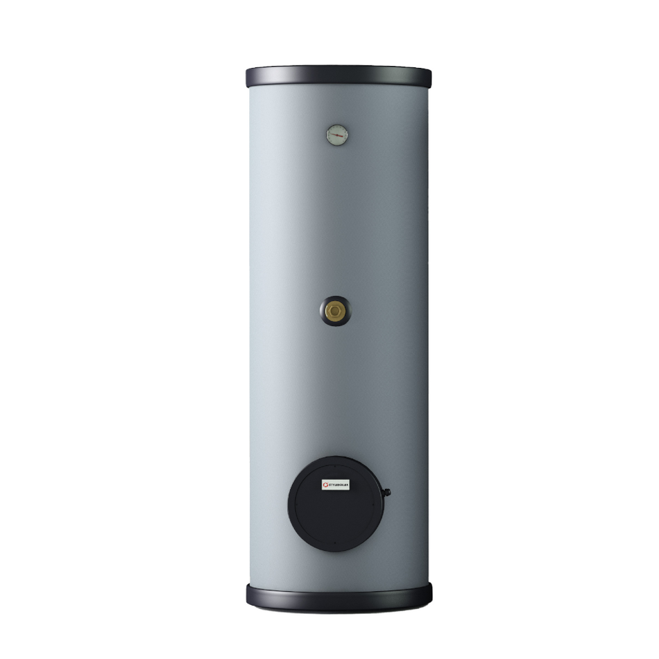 Styleboiler Edelstahl Warmwasserspeicher ISSWXA 400 in der Farbe grau | mit Thermometer und Anschlussstopfen | Klimaworld.com