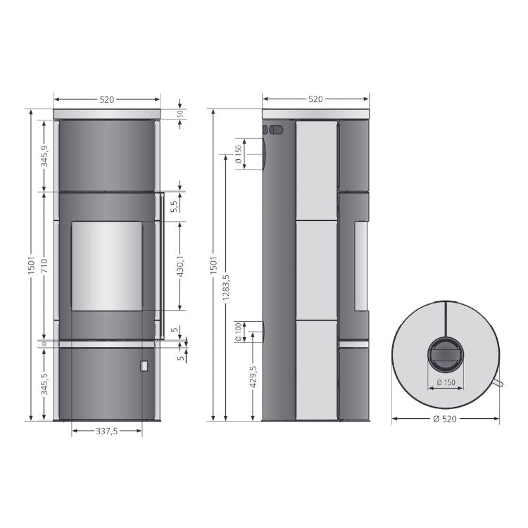 Faro W+2.0 - Stahl Schwarz mit Abdeckplatte Speckstein | Maße