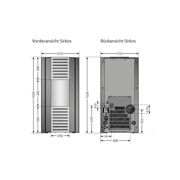Justus Sirkos | Pelletofen | Stahl Schwarz | 6,0 kW | Maße | Klimaworld