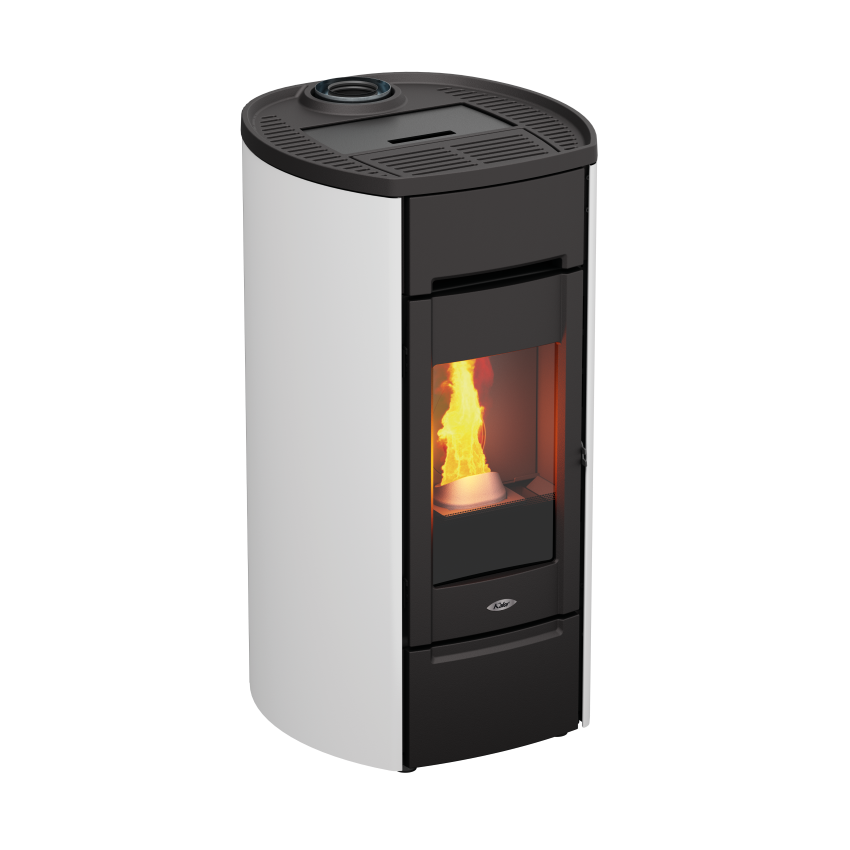 Kalor Pelletkamin Ermetica 98 Cast Round Mod 8 in weiss | klimaworld.com
