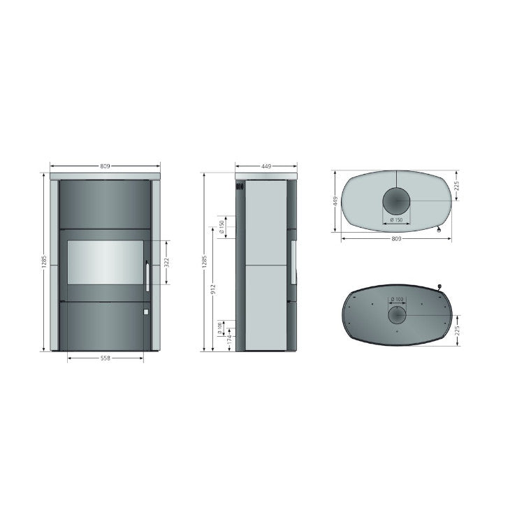 Kaminofen | Agero W+ | Stahl Schwarz  | Maße