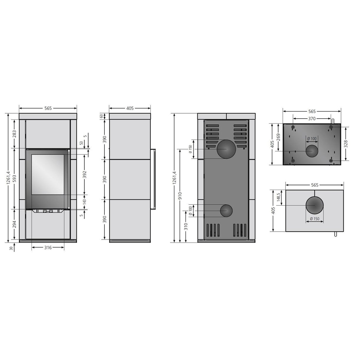 ORANIER | Arko 2.0 | Kaminofen | 6.0 kW | Maße
