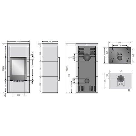 ORANIER | Arko 2.0 | Kaminofen | 6.0 kW | Maße