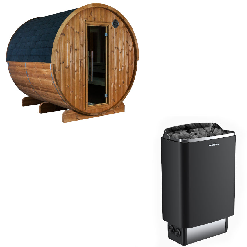 Sentiotec Sauna Set Kaski 220 View mit Saunaofen 100 inkl. Steuerung | klimaworld.com