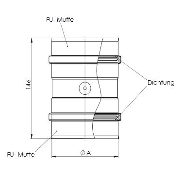 Pellet Kesselanschluss mit Doppelmuiffe und Messstutzen DN 100mm 