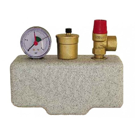 Kesselsicherheitsgruppe mit Isolierblock, Manometer, Ventil und Entluefter aus Messing | Klimaworld.com