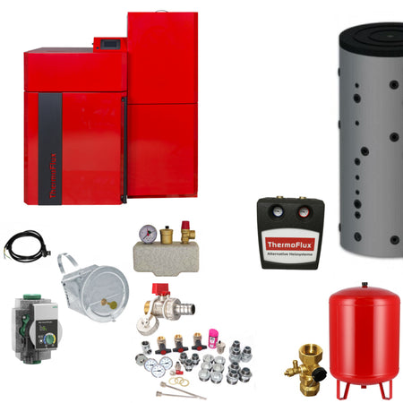 ThermoFlux PellFlux Lambda 69 Heizsystem Set mit Pelletkessel, Pufferspeicher, Pumpengruppe, Ausdehnungsgefaess und Montagezubehoer | Klimaworld.com