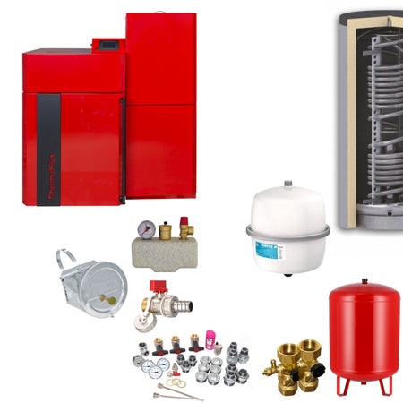 ThermoFlux PellFlux Lambda 69 Heizungsset mit Pelletheizung, Hygienespeicher, Ausdehnungsgefaessen, Ventilen, Pumpen und Montagematerial | Klimaworld.com