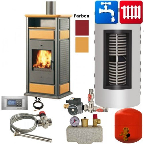 Wasserführender Kaminofen Warm CS 15kW Warmhaltefach komplett Set