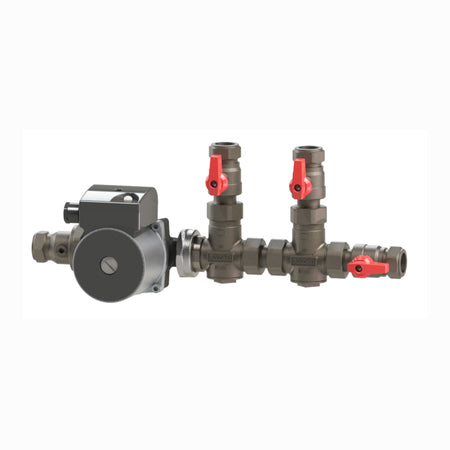 Termoventiler Laddomat 11-30 DUO Cu22/63 GradC mit Pumpe, Messingkoerpern und roten Handgriffen | Klimaworld.com