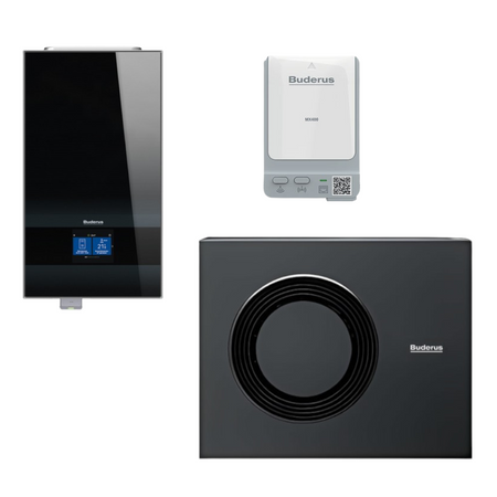 Buderus Waermepumpen-Set Logatherm M WLW186i-12 AR E | Innengeraet in Schwarz, Aussengeraet und Funkmodul | klimaworld.com