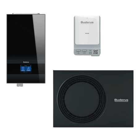 Buderus Waermepumpen-Set Logatherm M WLW186i-7 AR E | Innengeraet in Schwarz, Aussengeraet und Funkmodul | klimaworld.com