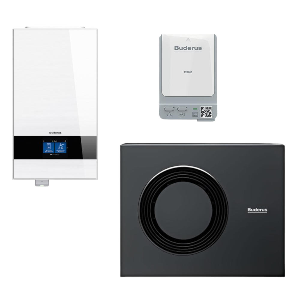 Buderus Waermepumpen-Set Logatherm M WLW186i-10 AR E W | Innengeraet in Weiss, Aussengeraet und Funkmodul | klimaworld.com