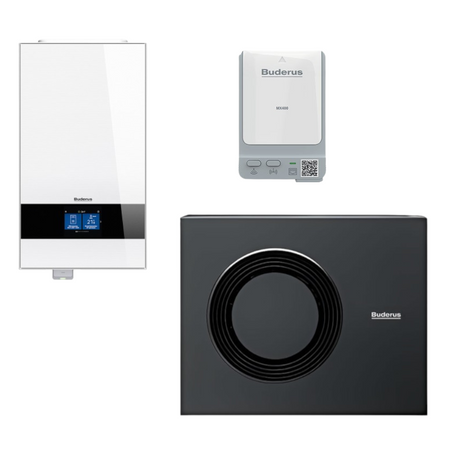 Buderus Waermepumpen-Set Logatherm M WLW186i-12 AR E W | Innengeraet in Weiss, Aussengeraet und Funkmodul | klimaworld.com
