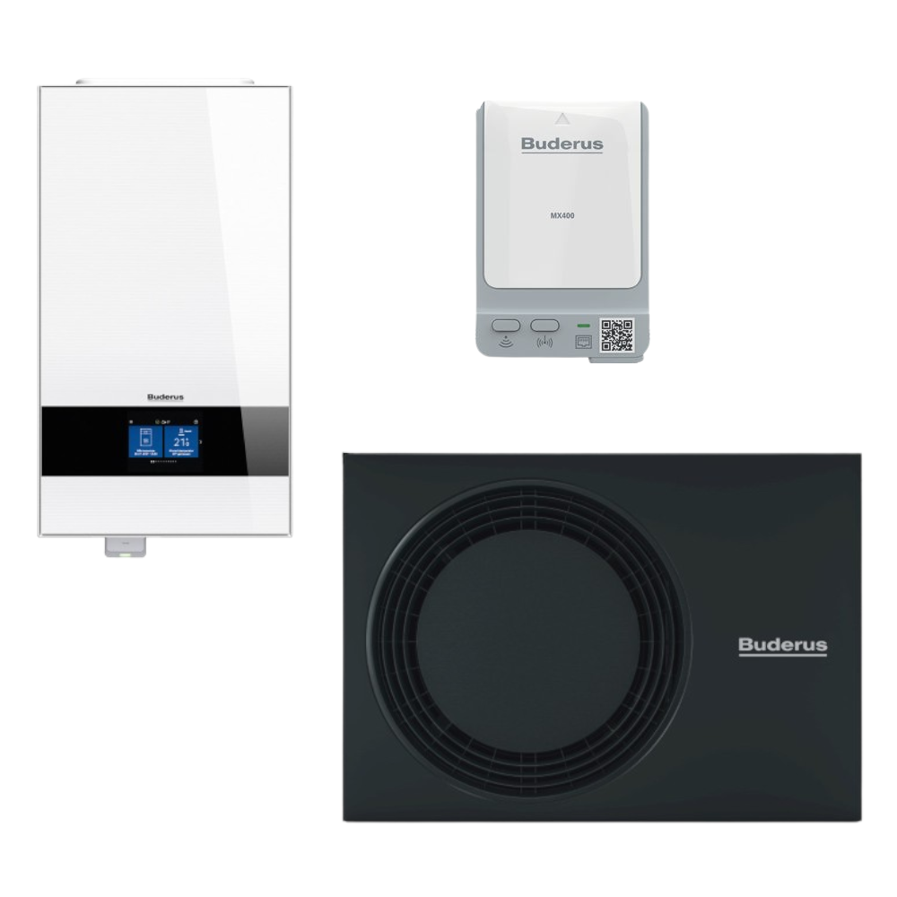 Buderus Waermepumpen-Set Logatherm M WLW186i-4 AR E W | Innengeraet in Weiss, Aussengeraet und Funkmodul | klimaworld.com