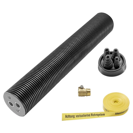 Buderus Anschlusspaket Logatherm ASU DN 25 mit 5 m geripptes Rohr, Endmanschette, Messingventil und Warnband | Klimaworld.com