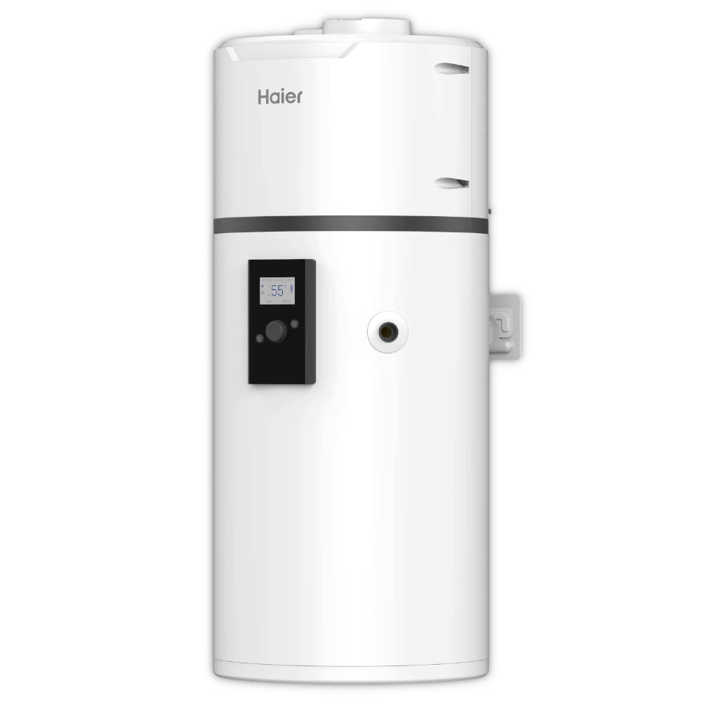 Haier Brauchwasserwaermepumpe HP80M8-9 in Weiss mit schwarzem Bedienfeld und Display vorne | Klimaworld.com