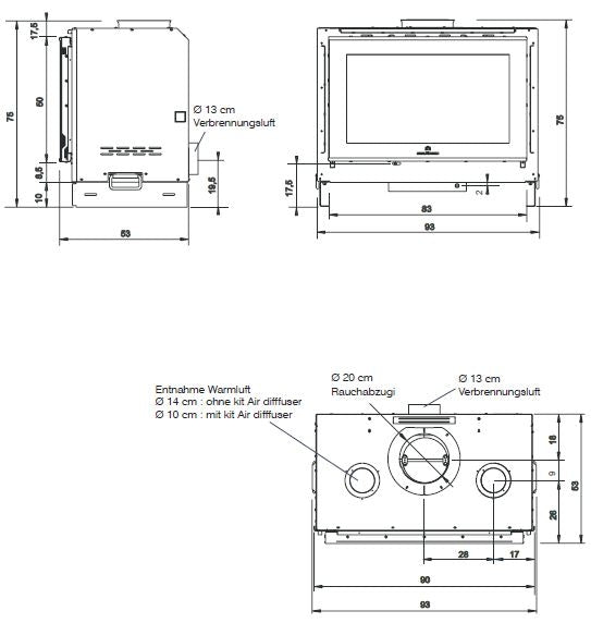 Edilkamin Kamineinsatz Screen Up 80/2 Maße