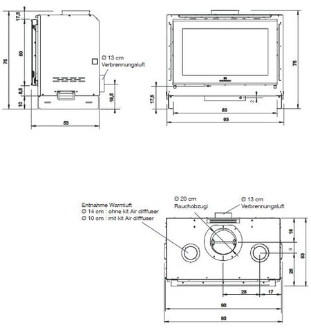 Edilkamin Kamineinsatz Screen Up 80/2 Maße