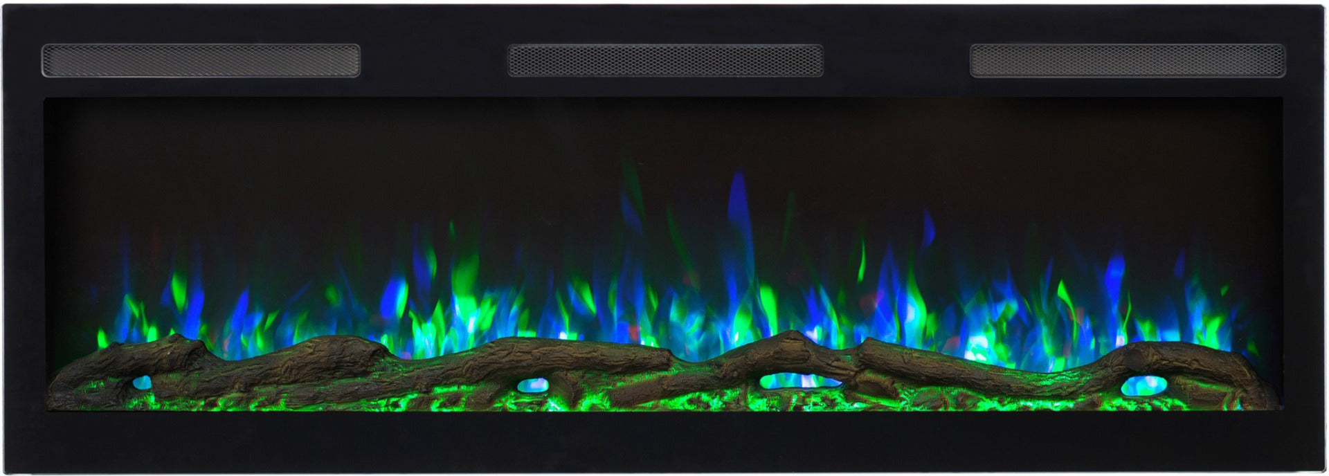 Aflamo Elektrokamin Majestic Pro 213 blau-grün mit Holz | klimaworld.com