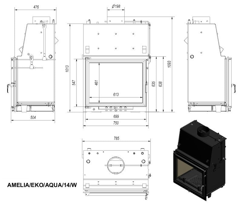 Kamineinsatz wasserführend Amelia EKO Aqua 14 Kw Kratki 