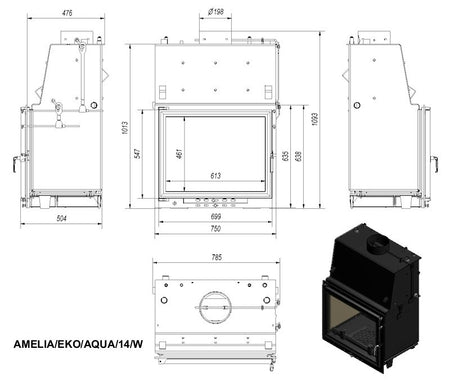 Kamineinsatz wasserführend Amelia EKO Aqua 14 Kw Kratki 