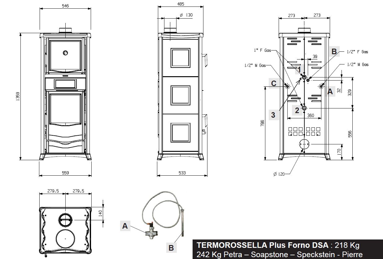 La Nordica Wasser Holzofen TermoRossella Plus Forno D.S.A. 13,5 kW